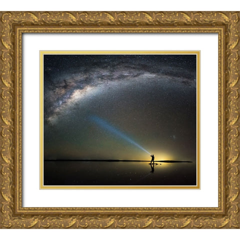 Pink Lake Gold Ornate Wood Framed Art Print with Double Matting by Zhen Yu, James