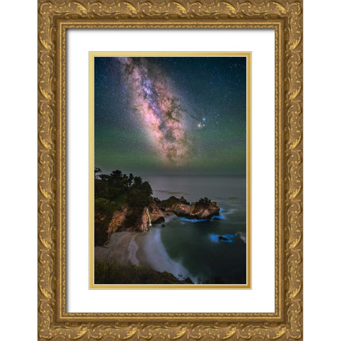 Milky Mcway Falls Gold Ornate Wood Framed Art Print with Double Matting by Li, Sophia