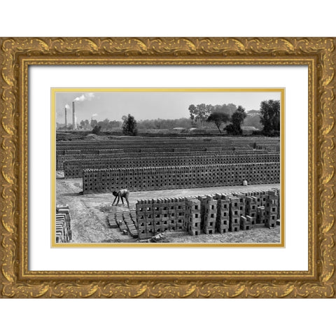 Working Alone In Brick Field Gold Ornate Wood Framed Art Print with Double Matting by Das, Avishek