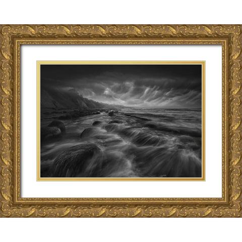 Bowling Ball Beach Gold Ornate Wood Framed Art Print with Double Matting by Deng, Larry