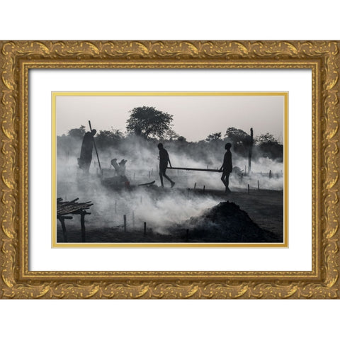 Life In A Mundari Cattle Camp - South Sudan Gold Ornate Wood Framed Art Print with Double Matting by Inazio Kuesta, Joxe