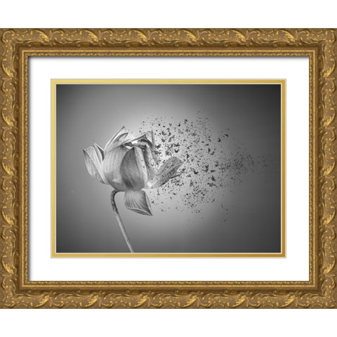 Flower Gold Ornate Wood Framed Art Print with Double Matting by Lin, Lin
