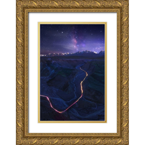 Connect World Gold Ornate Wood Framed Art Print with Double Matting by Selions