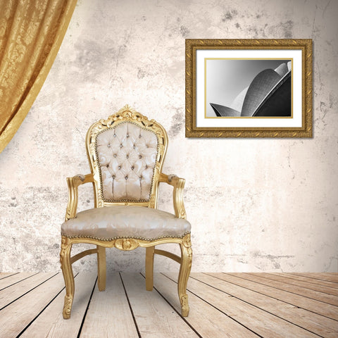 Lotus Temple .. The Grey Scale Gold Ornate Wood Framed Art Print with Double Matting by Chawla, Shobhit