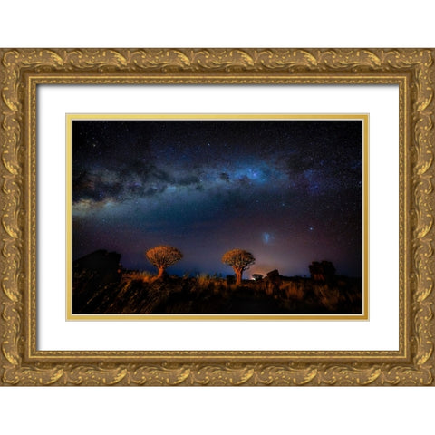 The Milky Way In Namibia Gold Ornate Wood Framed Art Print with Double Matting by Li, Min