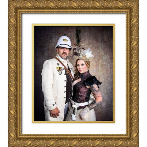 Steampunk Wars - The Diplomat With Wife Gold Ornate Wood Framed Art Print with Double Matting by Springgay, Daniel