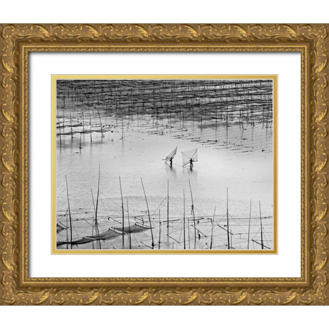 Catching Small Shrimp 2 Gold Ornate Wood Framed Art Print with Double Matting by Muliani Hartojo, Angela