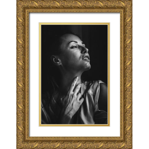 Touching Neck Gold Ornate Wood Framed Art Print with Double Matting by Yamamoto, Eiji