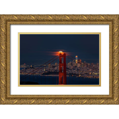 Full Moon August 11 Gold Ornate Wood Framed Art Print with Double Matting by An, Anna