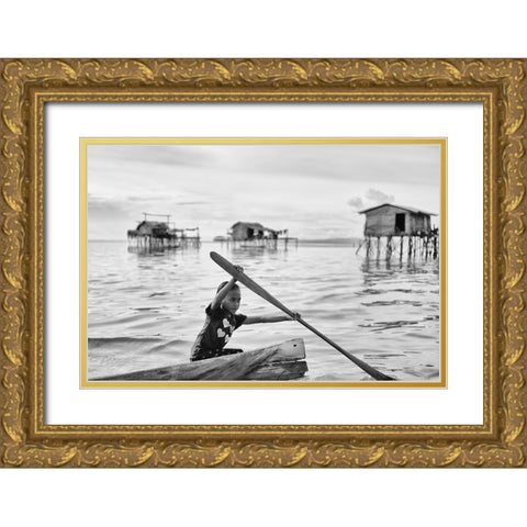 Paddle Power Gold Ornate Wood Framed Art Print with Double Matting by Long, Kieron