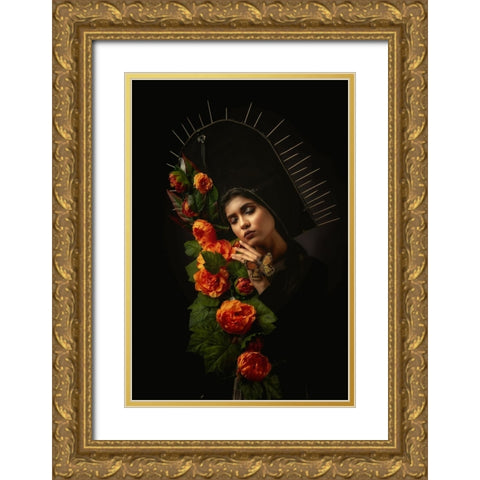 Flower Girl Gold Ornate Wood Framed Art Print with Double Matting by Mahapatra, Santanu