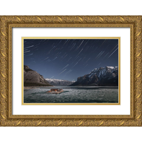 Lake Minnewanka Gold Ornate Wood Framed Art Print with Double Matting by Schaarschmidt, Christoph