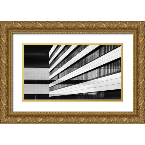 Industrial FaAsade | Receding Lines Gold Ornate Wood Framed Art Print with Double Matting by Ruckert, Stephan