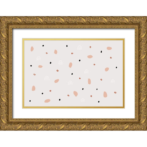 Happy Abstract Gold Ornate Wood Framed Art Print with Double Matting by uplusmestudio