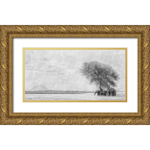 African Landscape Gold Ornate Wood Framed Art Print with Double Matting by Henley, Nadine