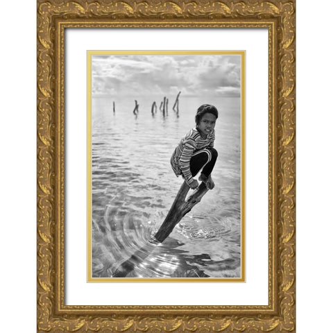 Sitting Pretty Gold Ornate Wood Framed Art Print with Double Matting by Long, Kieron