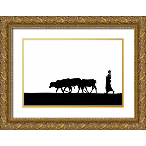 Silhouette Gold Ornate Wood Framed Art Print with Double Matting by Mahapatra, Santanu