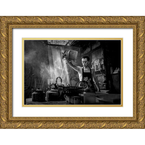 The Teahouse Gold Ornate Wood Framed Art Print with Double Matting by Yu Wu, Irene