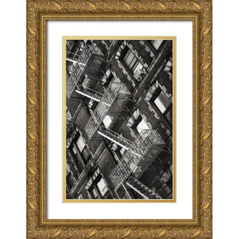 New York City Fire Escapes 04 Gold Ornate Wood Framed Art Print with Double Matting by Martin, Rikard