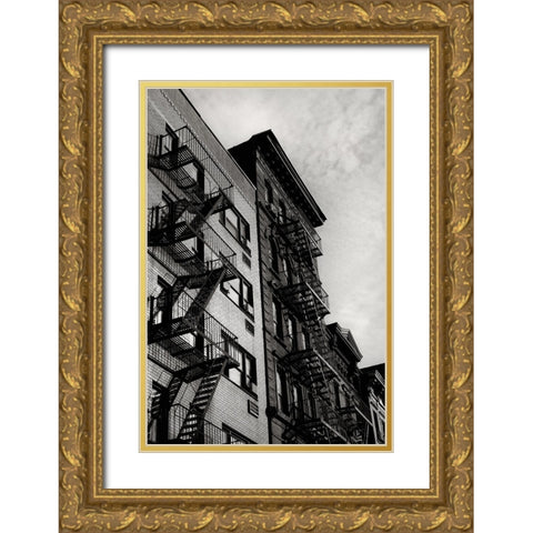 New York City Fire Escapes 05 Gold Ornate Wood Framed Art Print with Double Matting by Martin, Rikard