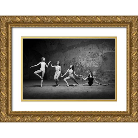 Ballerinas 2 Gold Ornate Wood Framed Art Print with Double Matting by Uhrin, Milan