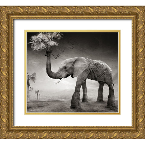 The story of elephants Gold Ornate Wood Framed Art Print with Double Matting by XibiaoHuang