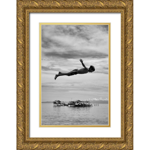 In Mid-Air Gold Ornate Wood Framed Art Print with Double Matting by Long, Kieron