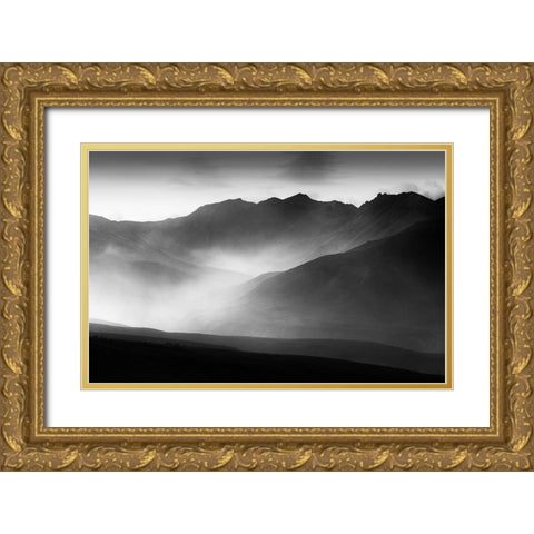 A Mountain Morning Gold Ornate Wood Framed Art Print with Double Matting by He, Mike