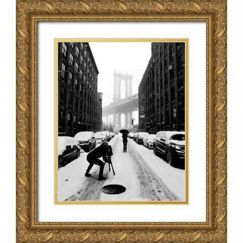 Winter in NYC Gold Ornate Wood Framed Art Print with Double Matting by Lesica, Ivan