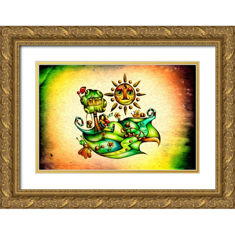 Fairy-tale rest under the time tree Gold Ornate Wood Framed Art Print with Double Matting by Kulik, Rafal