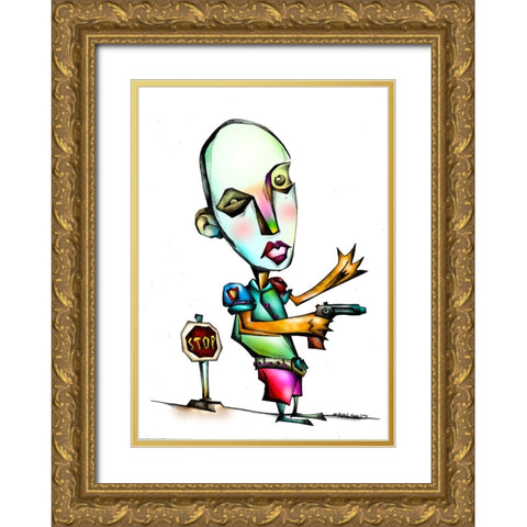 The crazy policeman Gold Ornate Wood Framed Art Print with Double Matting by Kulik, Rafal