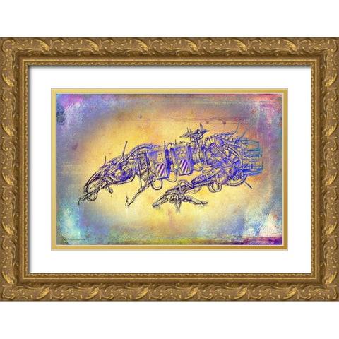 Velocide spaceship Gold Ornate Wood Framed Art Print with Double Matting by Kulik, Rafal