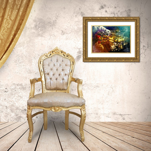 Sputnik at asteroids Gold Ornate Wood Framed Art Print with Double Matting by Kulik, Rafal