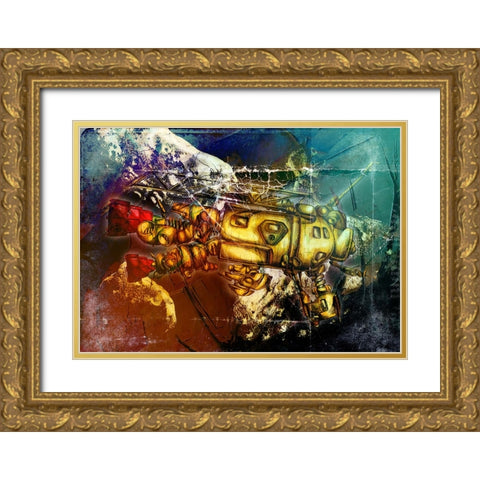 Sputnik at asteroids Gold Ornate Wood Framed Art Print with Double Matting by Kulik, Rafal