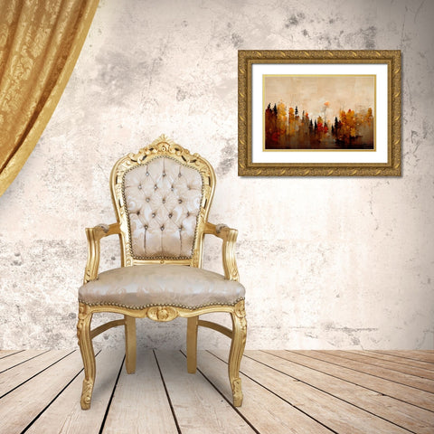 A Forest In Autumn Gold Ornate Wood Framed Art Print with Double Matting by Treechild