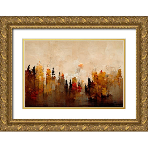 A Forest In Autumn Gold Ornate Wood Framed Art Print with Double Matting by Treechild