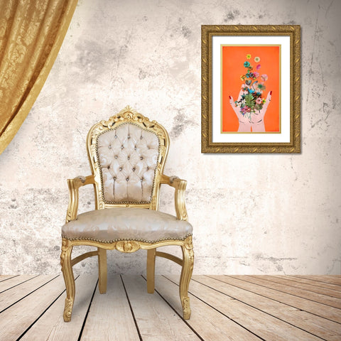 Frids Hands (Orange Version) Gold Ornate Wood Framed Art Print with Double Matting by Treechild