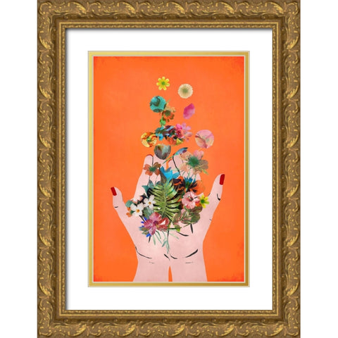 Frids Hands (Orange Version) Gold Ornate Wood Framed Art Print with Double Matting by Treechild