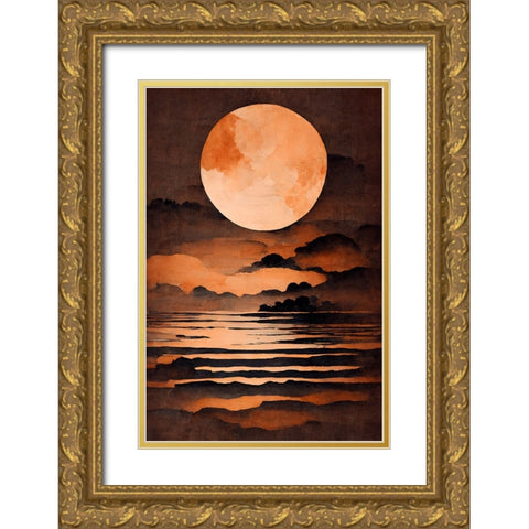 Full Moon Gold Ornate Wood Framed Art Print with Double Matting by Treechild