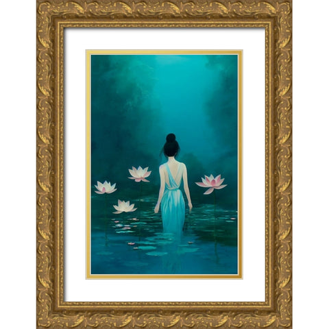 In The Pond Gold Ornate Wood Framed Art Print with Double Matting by Treechild