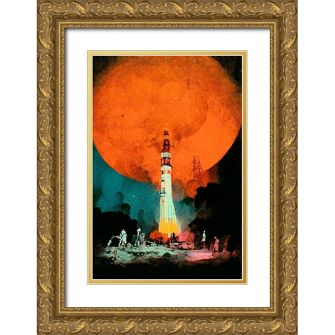 After Landing Gold Ornate Wood Framed Art Print with Double Matting by Treechild