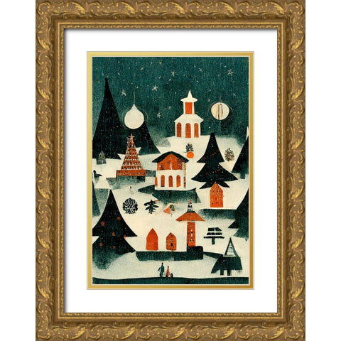 Before Christmas Gold Ornate Wood Framed Art Print with Double Matting by Treechild