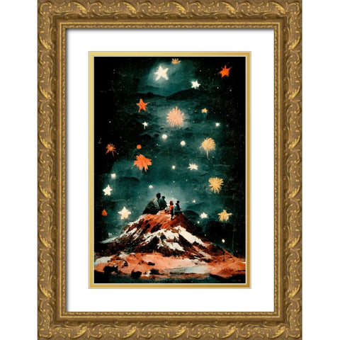 Night Of The Stars Gold Ornate Wood Framed Art Print with Double Matting by Treechild