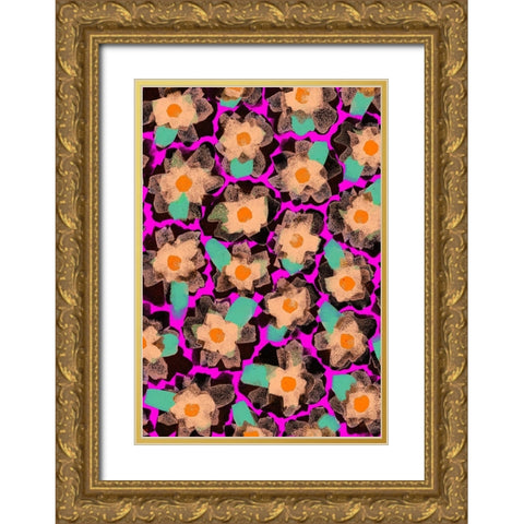 Funky Blossoms Gold Ornate Wood Framed Art Print with Double Matting by Treechild