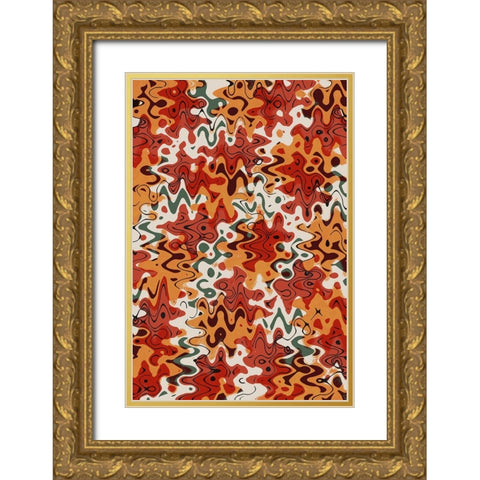 Liquid Red Orange Pattern Gold Ornate Wood Framed Art Print with Double Matting by Treechild