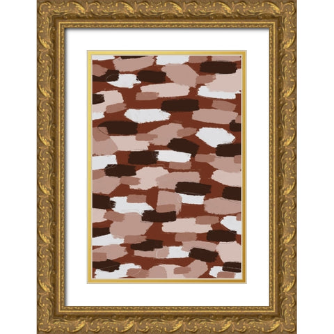 Brown Beige Strokes Gold Ornate Wood Framed Art Print with Double Matting by Treechild