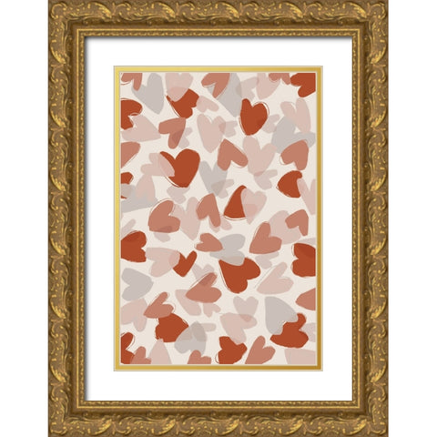 Pastel Hearts Gold Ornate Wood Framed Art Print with Double Matting by Treechild