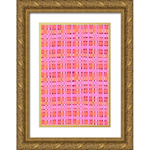 Pink Plaid Gold Ornate Wood Framed Art Print with Double Matting by Treechild