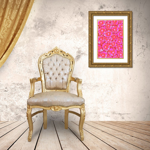 Cute Pink Blossom Pattern Gold Ornate Wood Framed Art Print with Double Matting by Treechild