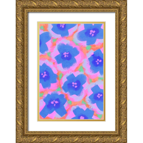 Purple Flowers Pattern Gold Ornate Wood Framed Art Print with Double Matting by Treechild